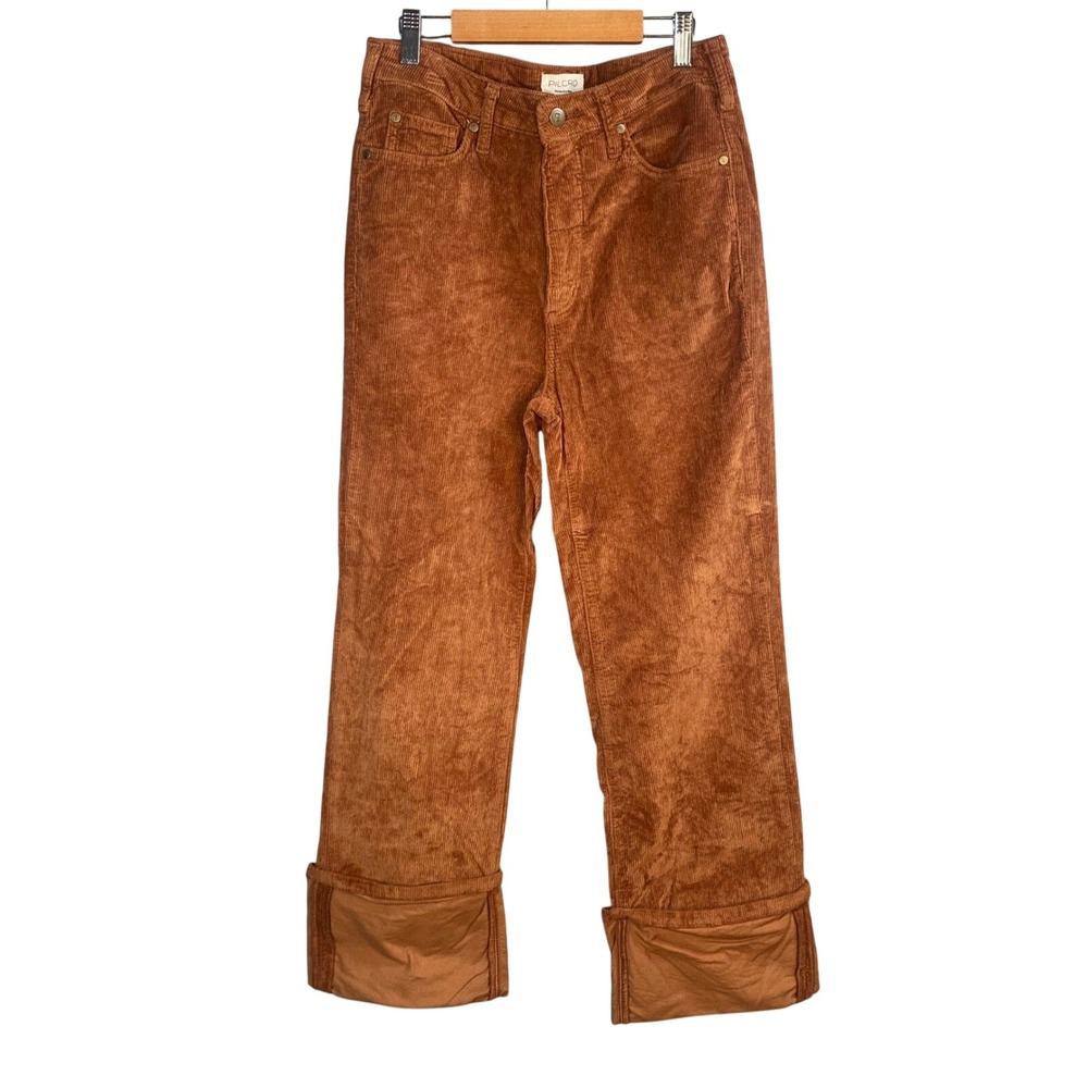 Pilcro Corduroy Pants Womens 27 Burnt Orange High Rise Straight Leg Cuffed Hem